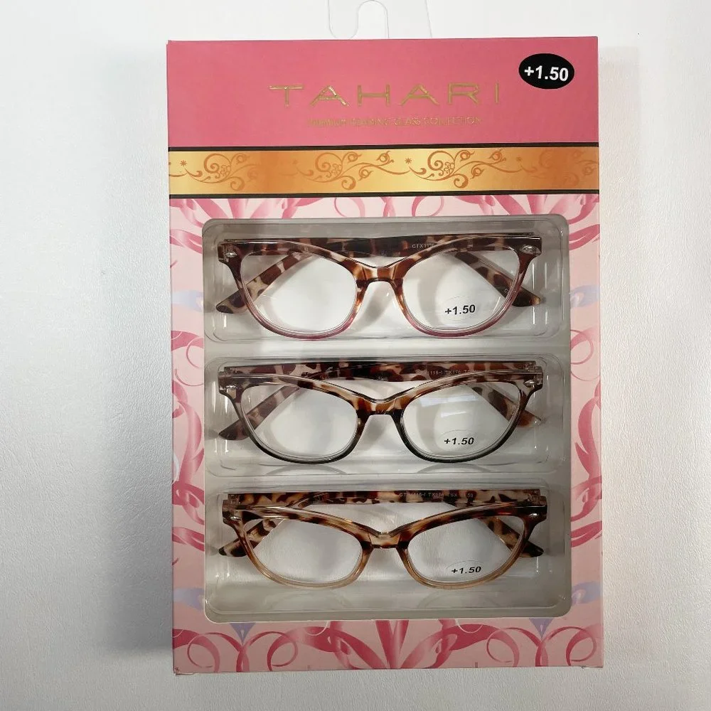 Tahari +1.50 Reading Glasses Brown Pink Animal Print Giraffe 3 Pair